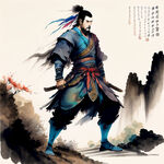 中国古代武侠人物，色彩明亮，层次分明