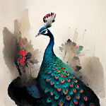 孔雀插画，色彩明亮，层次分明