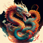 双龙插画，色彩明亮，层次分明，