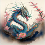 双龙插画，色彩明亮，层次分明，