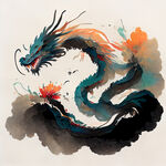 双龙插画，色彩明亮，层次分明，