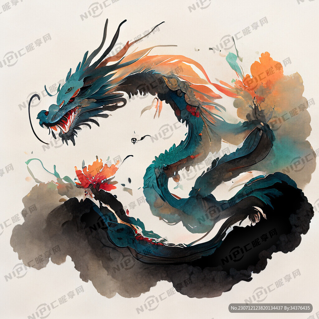 双龙插画 色彩明亮 层次分明