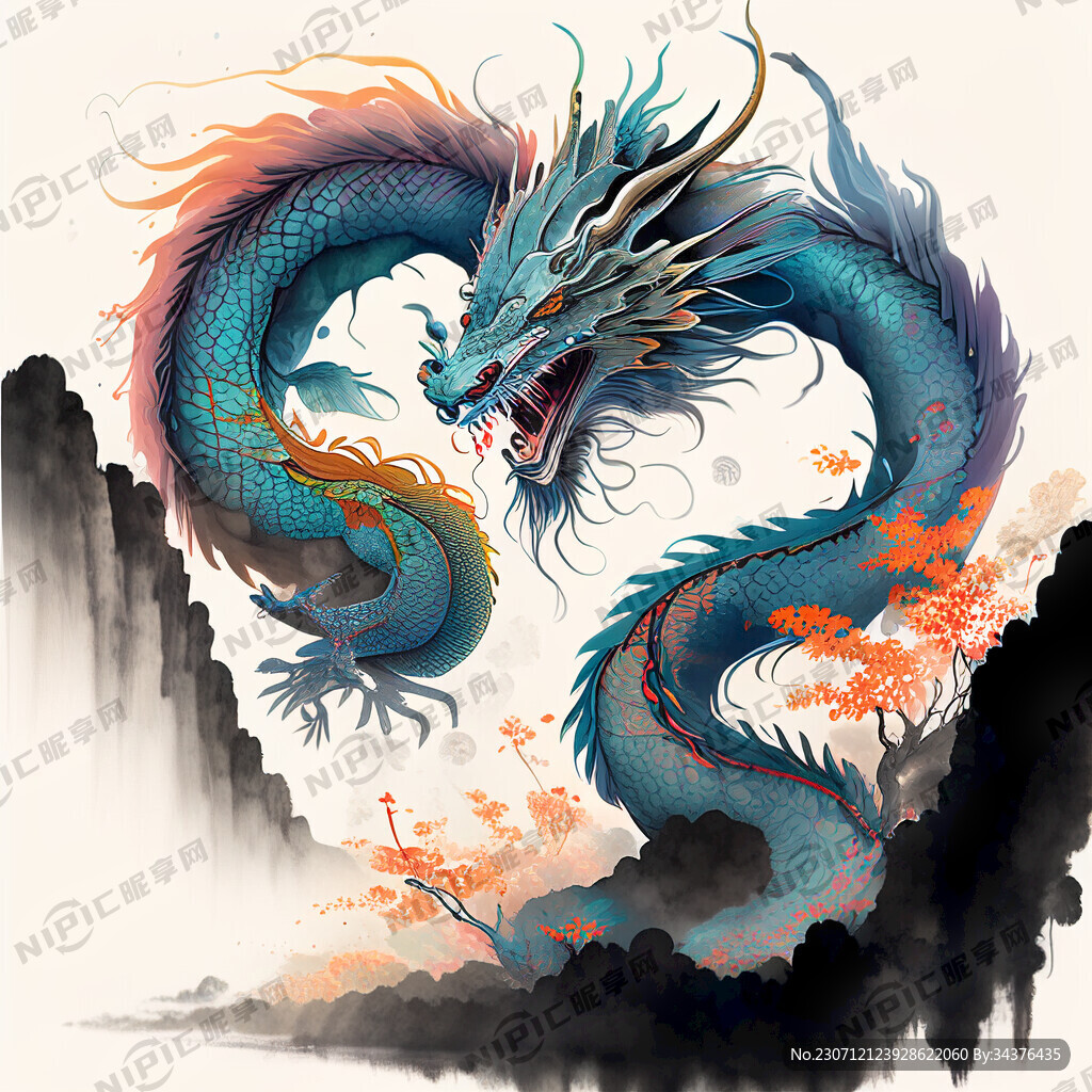 双龙插画 色彩明亮 层次分明