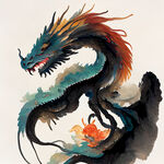 双龙插画，色彩明亮，层次分明，
