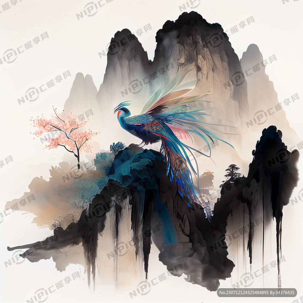 双凤插画 中式古典 色彩明亮