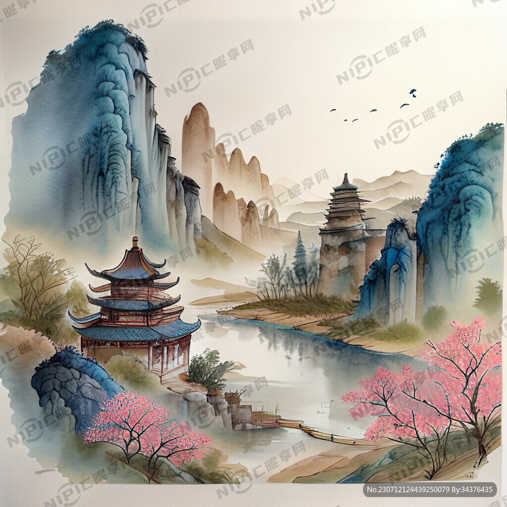 双凤插画 中式古典 色彩明亮