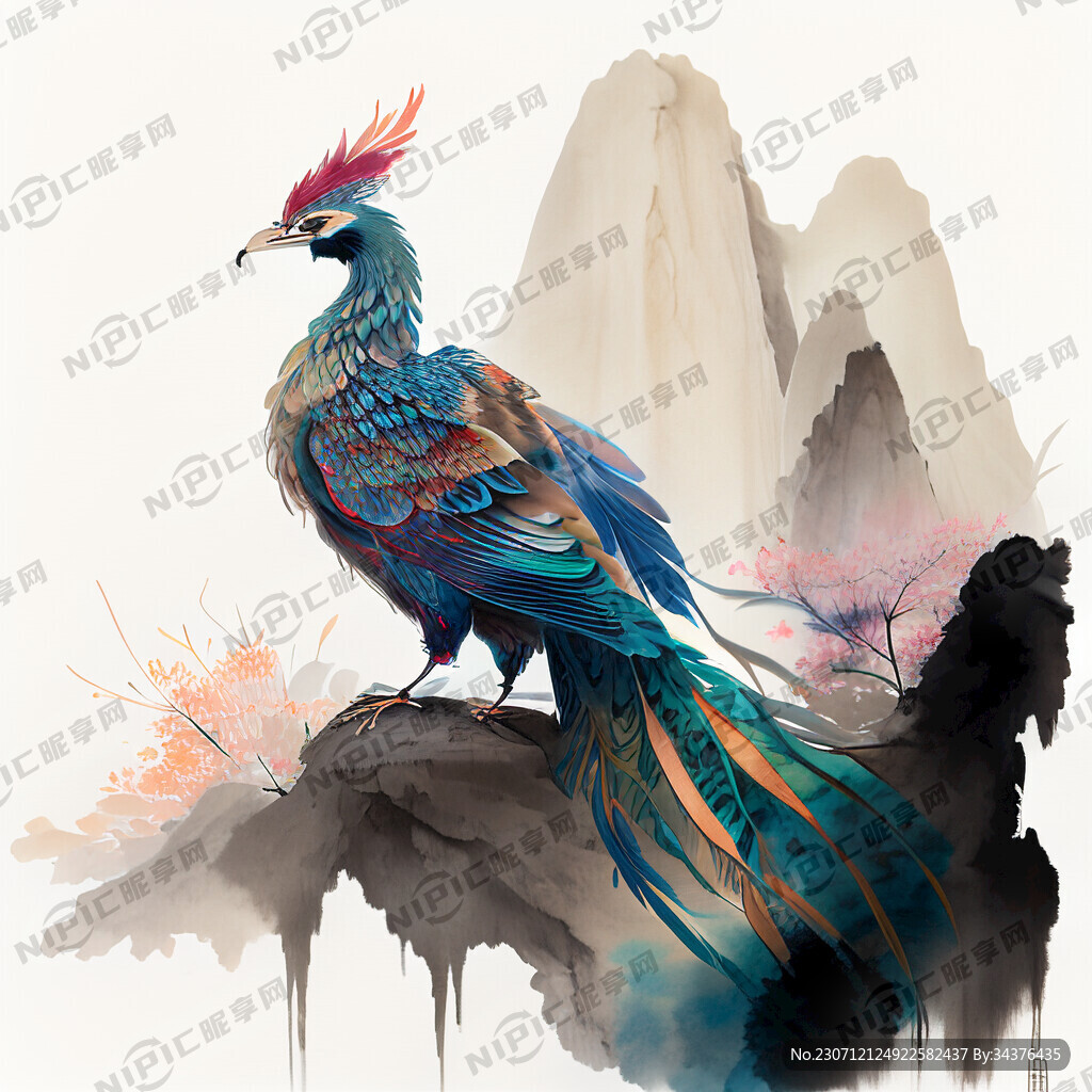 双凤插画 中式古典 色彩明亮