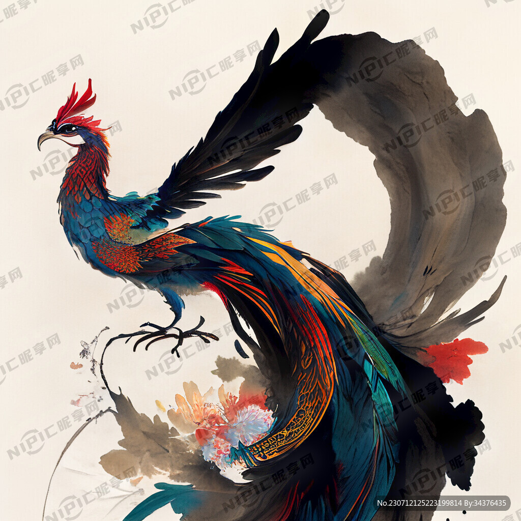 双凤插画 中式古典 色彩明亮