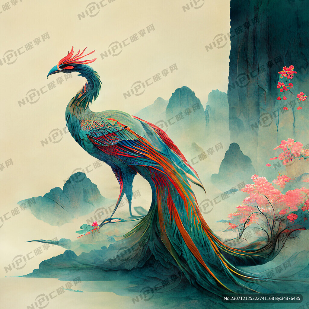 双凤插画 中式古典 色彩明亮