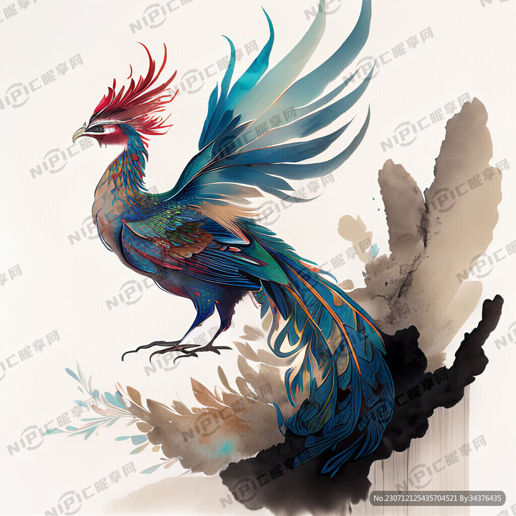 双凤插画 中式古典 色彩明亮