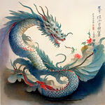 双龙插画，中式古典，色彩明亮，层次分明