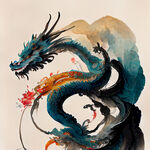 双龙插画，中式古典，色彩明亮，层次分明