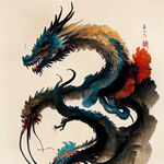 双龙插画，中式古典，色彩明亮，层次分明