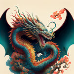 双龙插画，中式古典，色彩明亮，层次分明