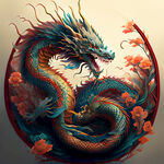 双龙插画，中式古典，色彩明亮，层次分明