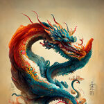 双龙插画，中式古典，色彩明亮，层次分明
