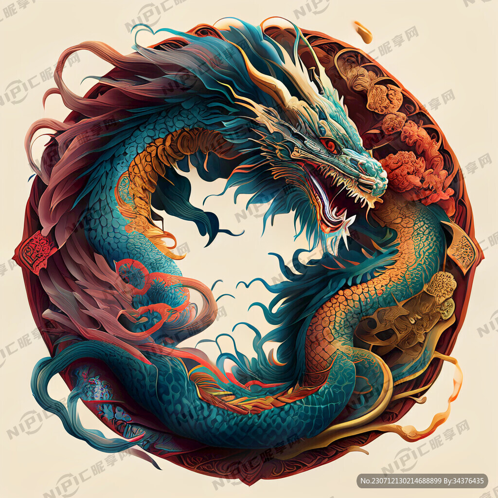 双龙插画 中式古典 色彩明亮