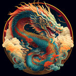 双龙插画，中式古典，色彩明亮，层次分明