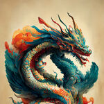 双龙插画，中式古典，色彩明亮，层次分明