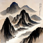 山谷，中国风，中国画，山水，水墨风格，写意，意境，高雅，高清，仙风道骨。