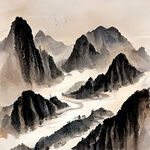山谷，中国风，中国画，山水，水墨风格，写意，意境，高雅，高清，仙风道骨。