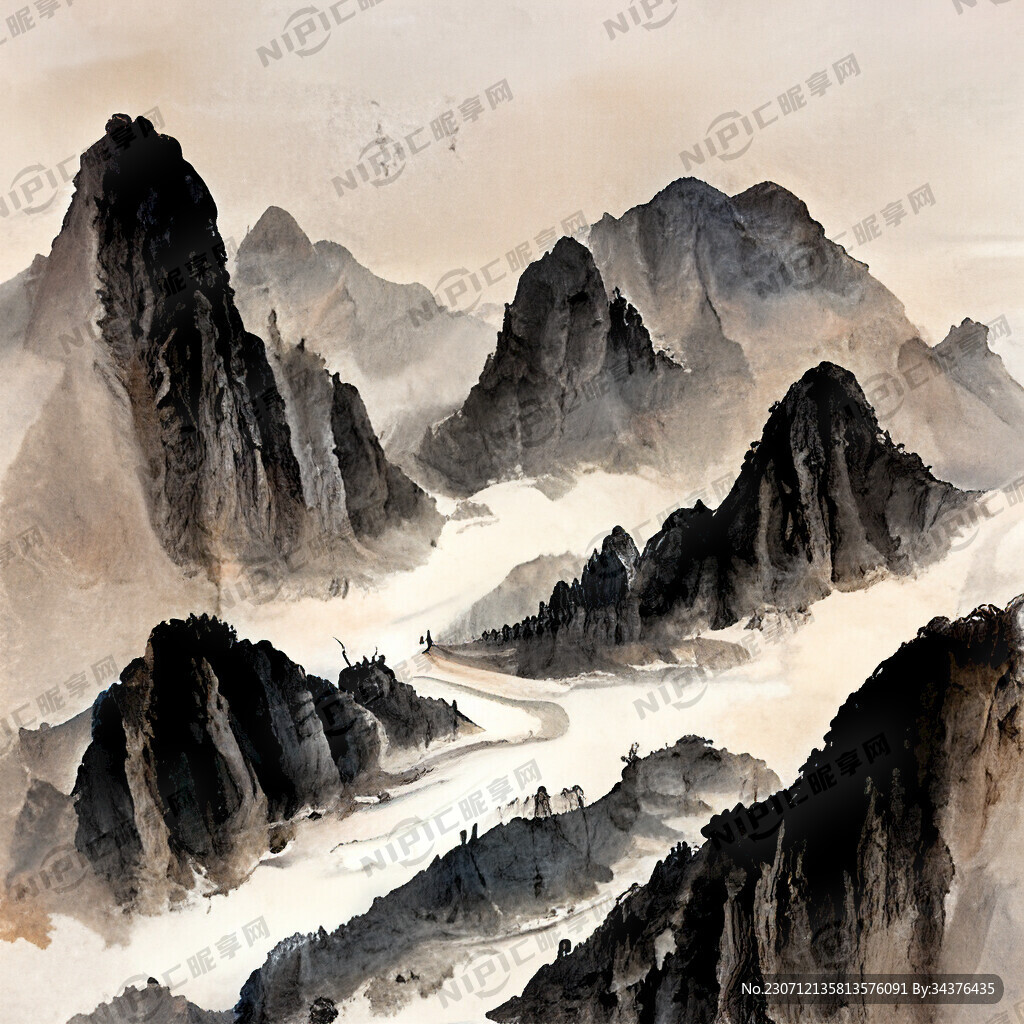 山谷 中国风 中国画 山水