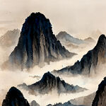 山谷，中国风，中国画，山水，水墨风格，写意，意境，高雅，高清，仙风道骨。