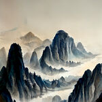 山谷，中国风，中国画，山水，新中式风格，写意，意境，高雅，高清，仙风道骨。