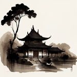 云南昆明古风建筑插画，古典，古朴