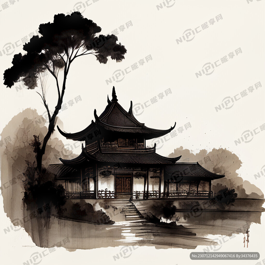 云南昆明古风建筑插画 古典