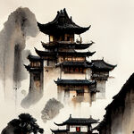 云南昆明古风建筑插画，古典，古朴