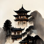 云南昆明古风建筑插画，古典，古朴