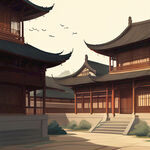 云南昆明古风建筑插画，古典，古朴