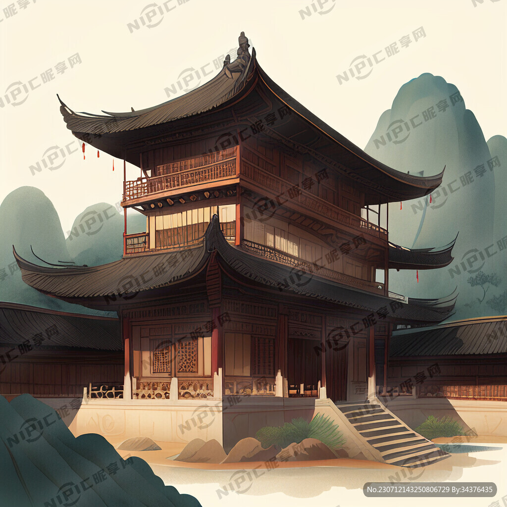云南昆明古风建筑插画 古典