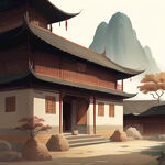 云南昆明古风建筑插画，古典，古朴