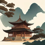 云南昆明古风建筑插画，古典，古朴