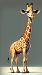 长颈鹿，脖子很长，带头带脚，拟人，悠闲站立，微笑，卡通形象