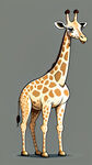 长颈鹿，脖子很长，带头带脚，拟人站立，微笑，二维卡通形象，简洁风格