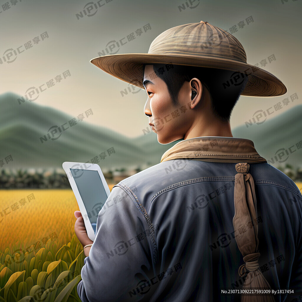 男性年轻农民  侧后对着 背面