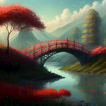 彼岸花，桥，河，梦幻