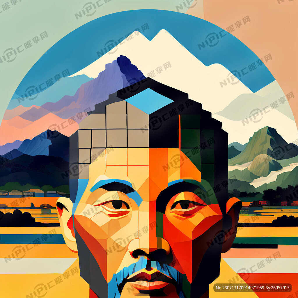 康定斯基色块组成的头像