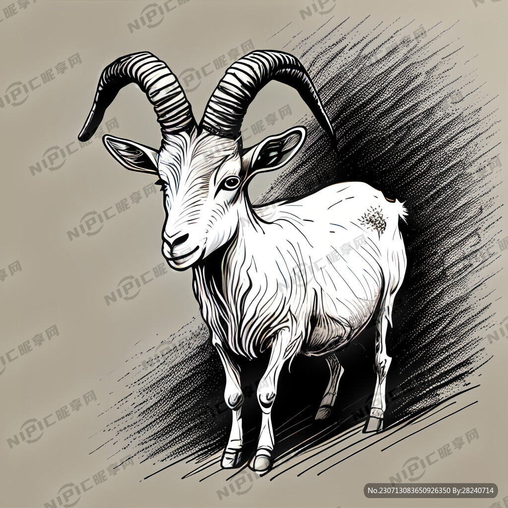手绘山羊 线条 速写风格 高清