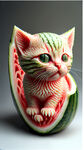 西瓜雕刻小猫
