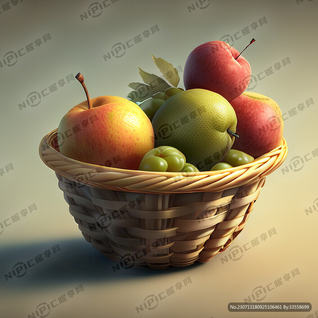 一个篮子上面放满了水果