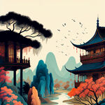 中国少数民簇，傣簇，画风明亮，色彩丰富