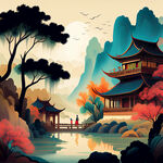 中国少数民簇，傣簇，画风明亮，色彩丰富