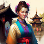 傣簇人物，画风明亮，色彩丰富