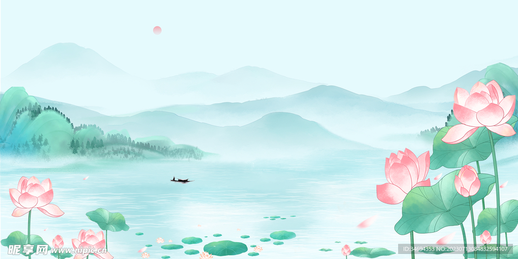 中国风荷花