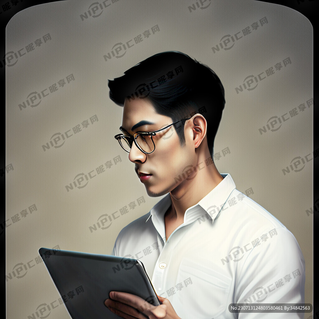 穿白衬衫 戴眼镜 男人 斜侧身
