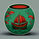 制作绿色卓结合潮汕红头船元素杯垫